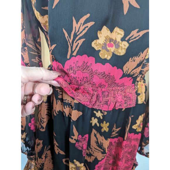 Anthropologie Porridge Puff Sleeve Open Back Floral Mini Dress Black NWT XL - Picture 9 of 12